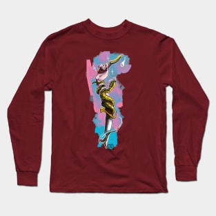 neo traditional knife and hand and snake on pop background Long Sleeve T-Shirt